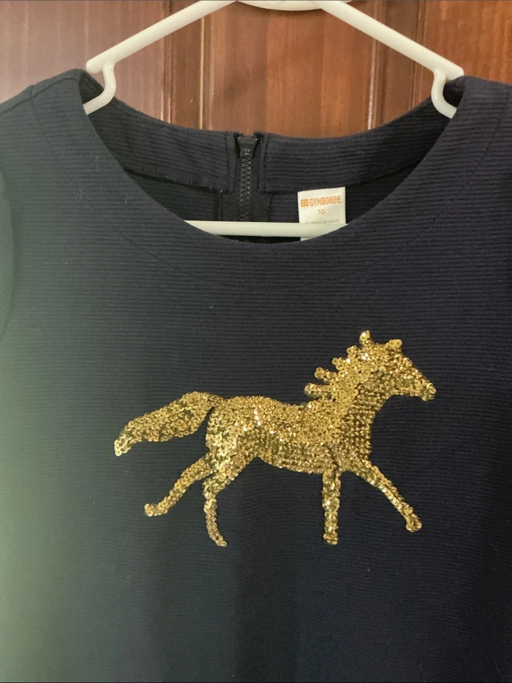 Gymboree Navy Dress with Gold Sequin Horse